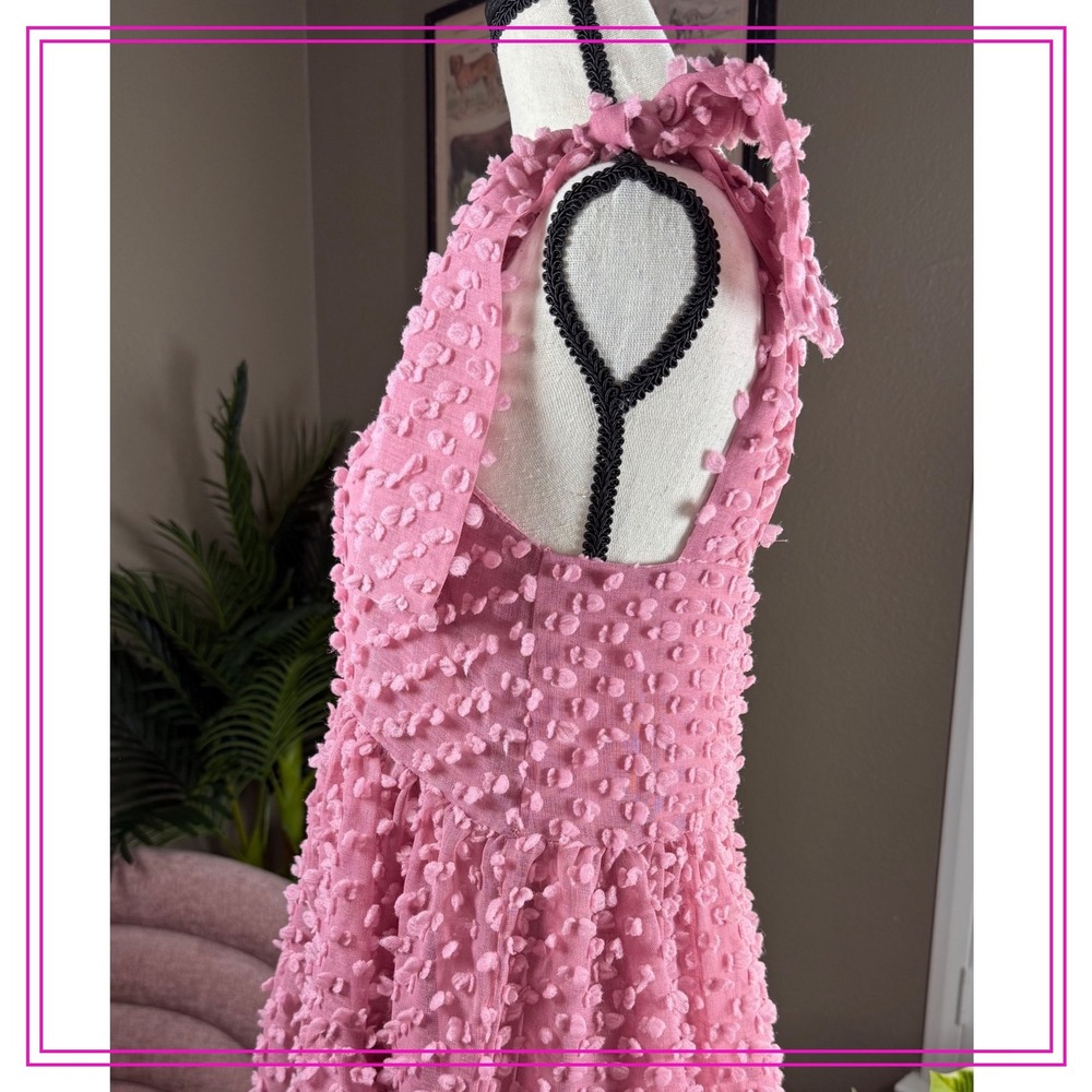 Sister Jane Bando Women's XS Pink Textured Midi Dress Tiered Sleeveless - Picture 8 of 14